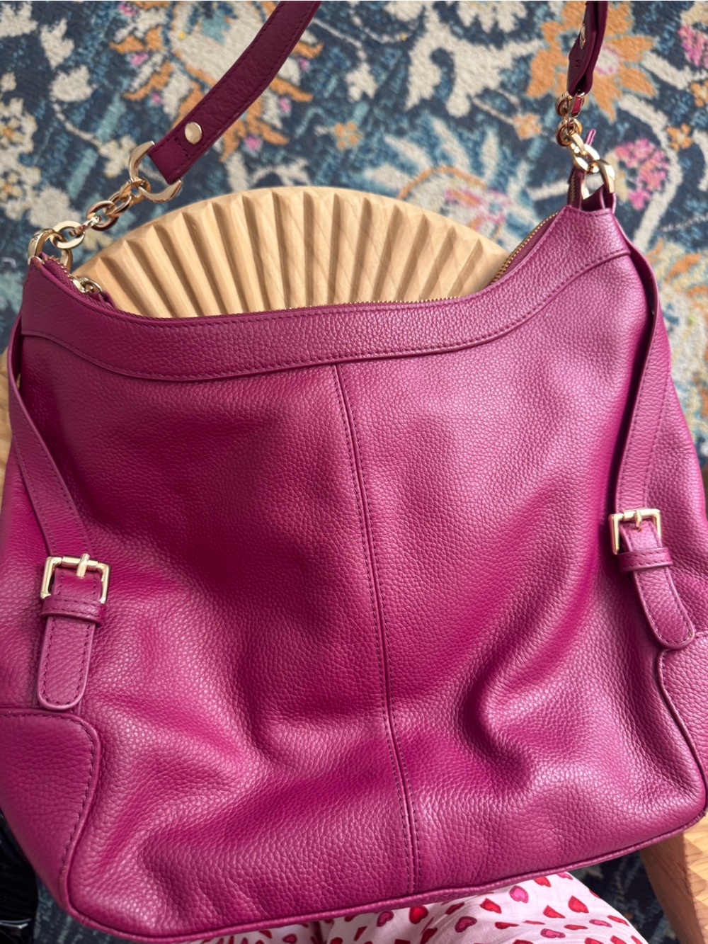 Ora Delphine Burgundy Pebbled Leather Hobo Bag Gold Hardware